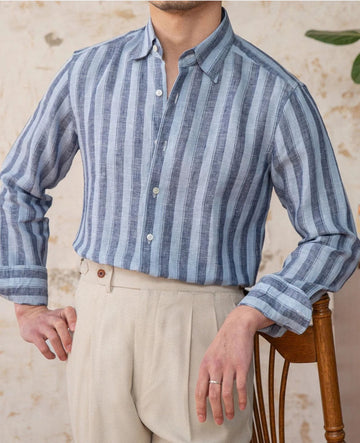 SUMMER THIN LINEN STRIP CASUAL SHIRT ELEGANCE.