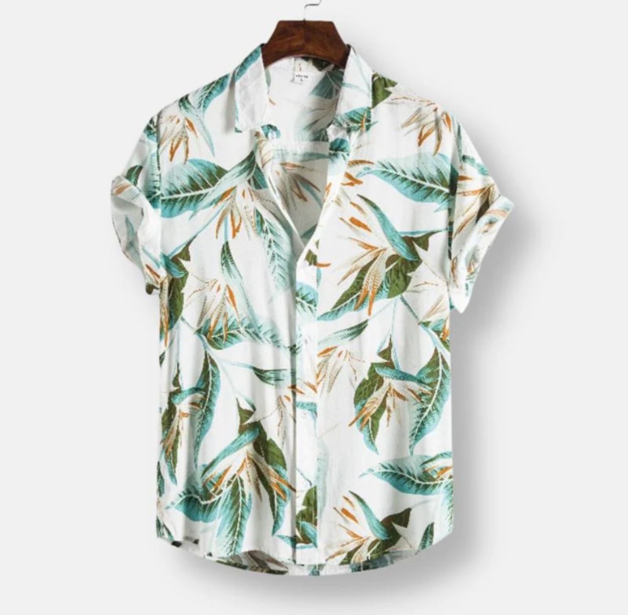 WHITE HAWAIIAN FLORAL PRINT SHORTSLEEVE SHIRT ELEGANCE.