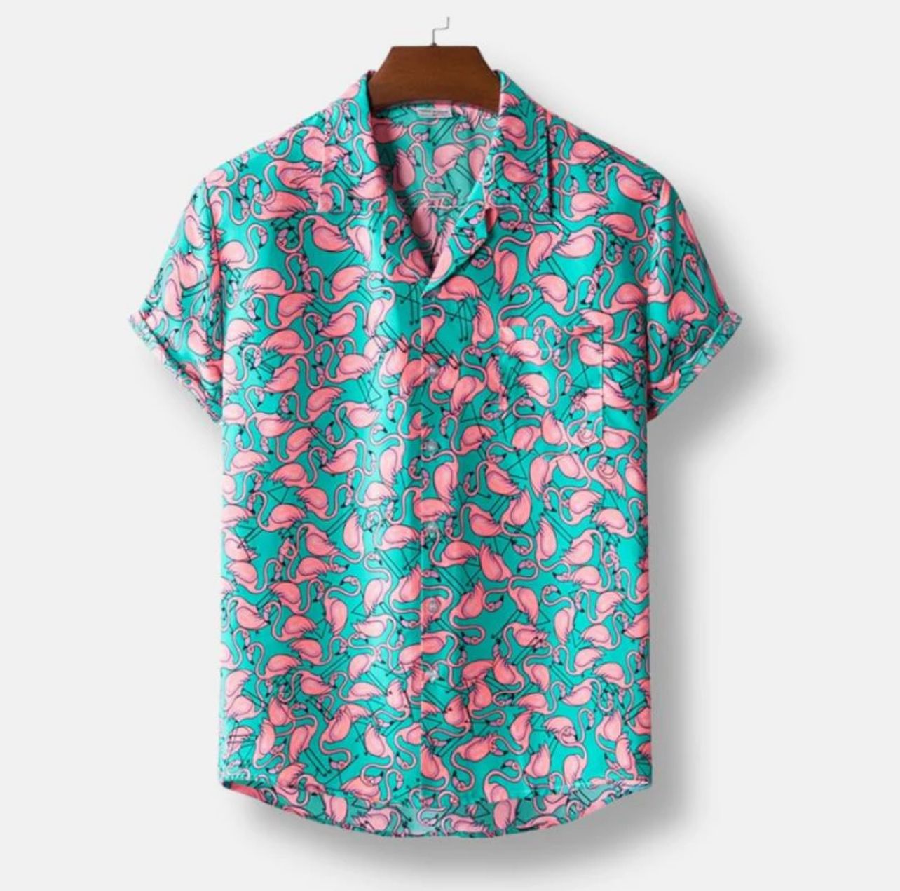 TURQUOISE-PINK HAWAIIAN FLORAL PRINT SHORT SLEEVE SHIRT ELEGANCE.