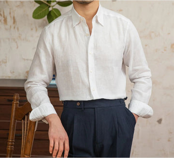 OLD MONEY VINTAGE LINEN LONG-SLEEVE SHIRT ELEGANT.
